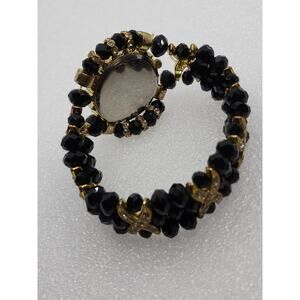 USS obsidian black onyx gold crystal accent gem beads art bracelet band watch